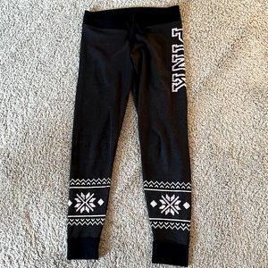 PINK yoga leggings black with iridescent snowflake detail size M